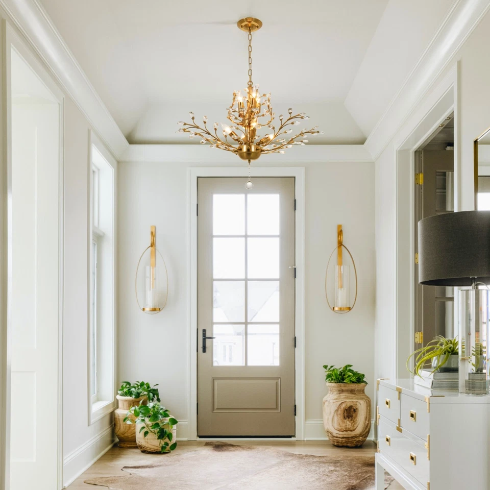 Lámpara colgante de 7 luces con lámpara de techo de árbol de flores de cristal dorado bronce Foto 2 de 4