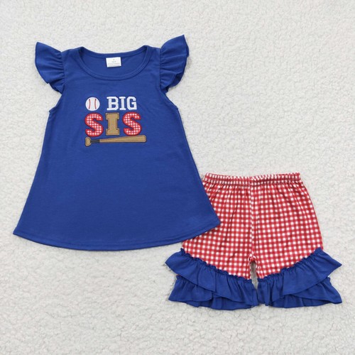 Sibling Sister Brother Embroidery Baseball Shorts Set Romper - Picture 3 of 9