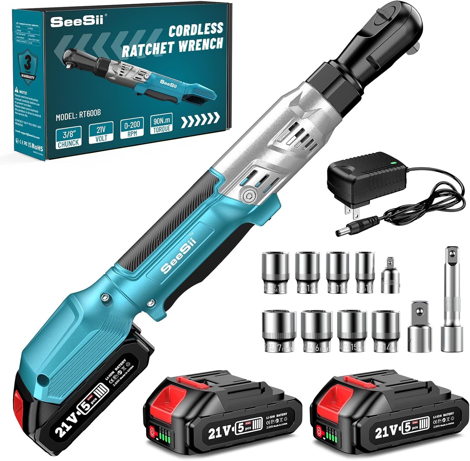 3/8in Cordless Long Reach Electric Ratchet Wrench Battery Ratcheting Wrenches