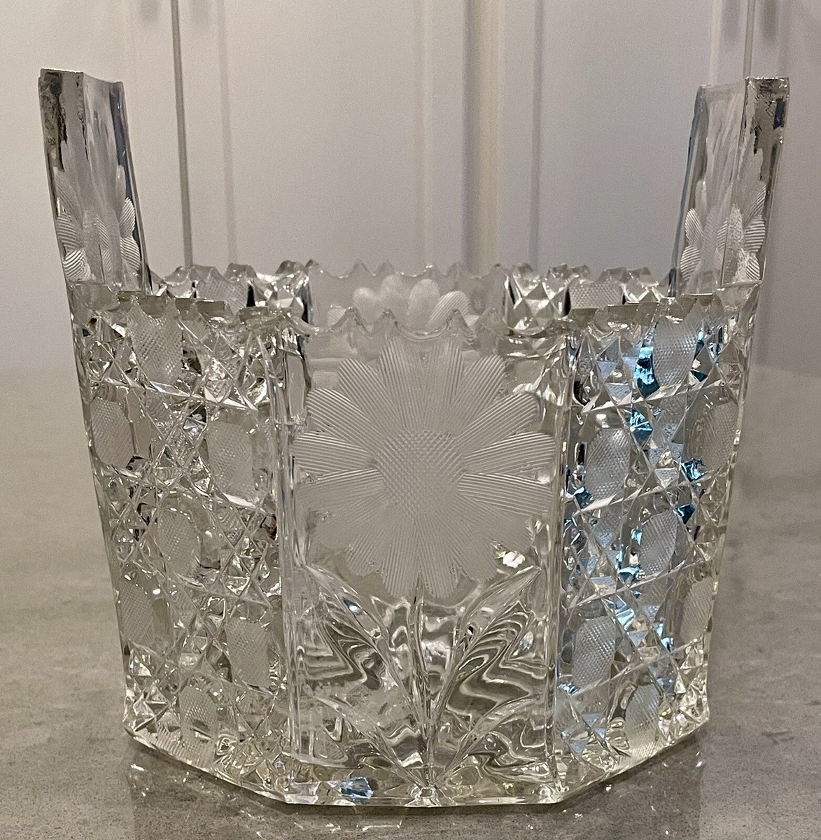 1916 Antique McKee Etched Crystal Innovation Ice Bucket Brilliant