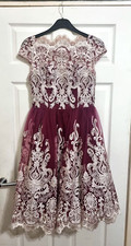 Size 12 Chi Chi London Burgundy Tea Dress with Gold Embroidery. Read description