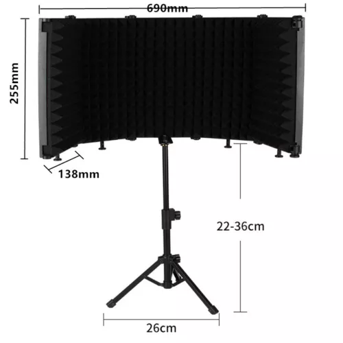 5 Panel Microphone Isolation Shield Vocal Booth for Recording Sound Tripod Stand - Picture 18 of 22