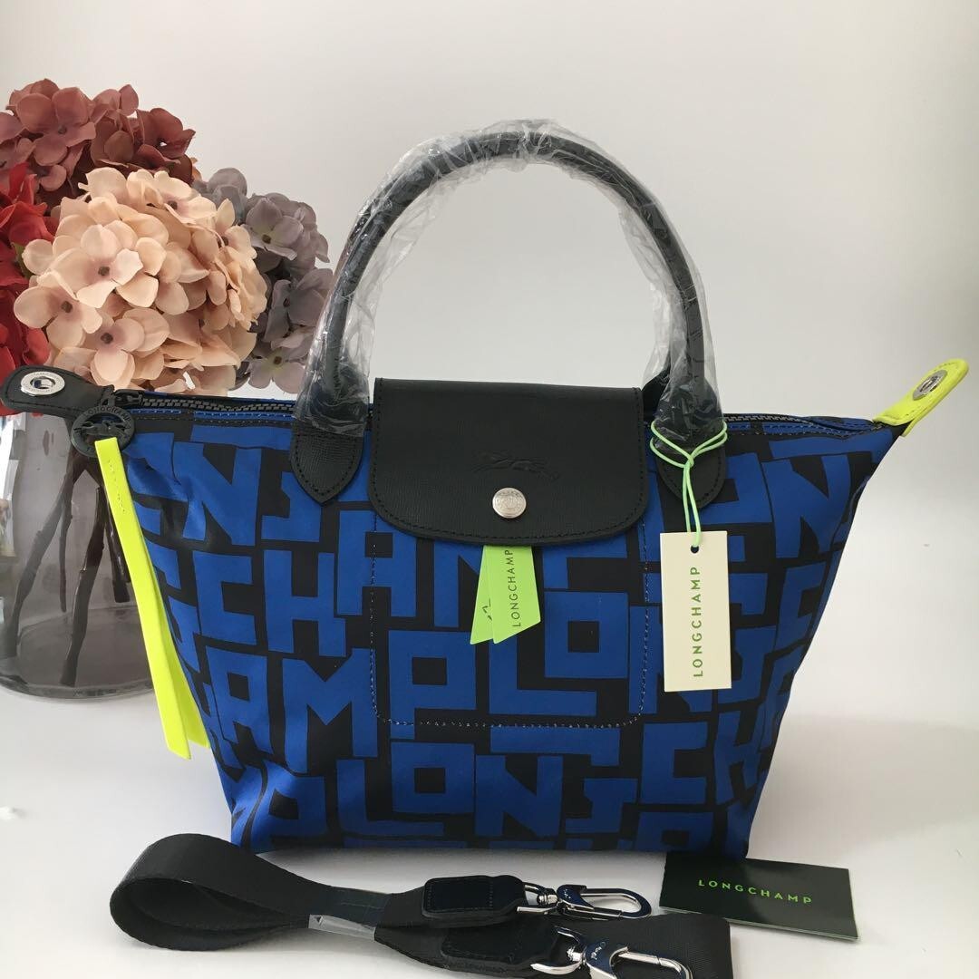Longchamp Le Pliage Neo LGP Logo Top Handle Bag Blue Black S
