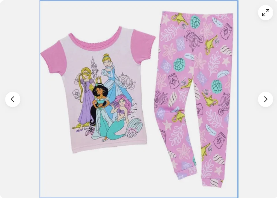 Juego de 4 pijamas princesa Disney niñas - Rapunzel Jasmin Ariel (ROSA/AQUA 2T) NUEVO CON ETIQUETAS Foto 2 de 4