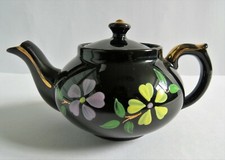 Unique Collectable Vintage Gibsons of England Small Black Floral Teapot