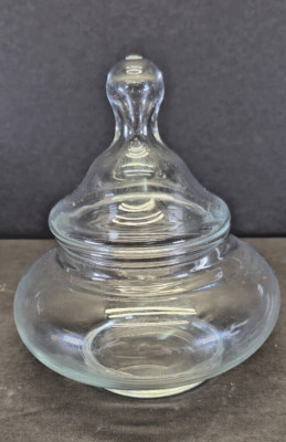 Vintage Glass Apothecary Jar Candy Spice Clear Lid 5'' Bottle Container Canister