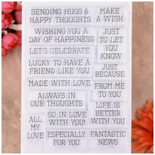 Words Sending Hugs Make a Wish Let's Celebrate All My Love Clear Stamps for C...