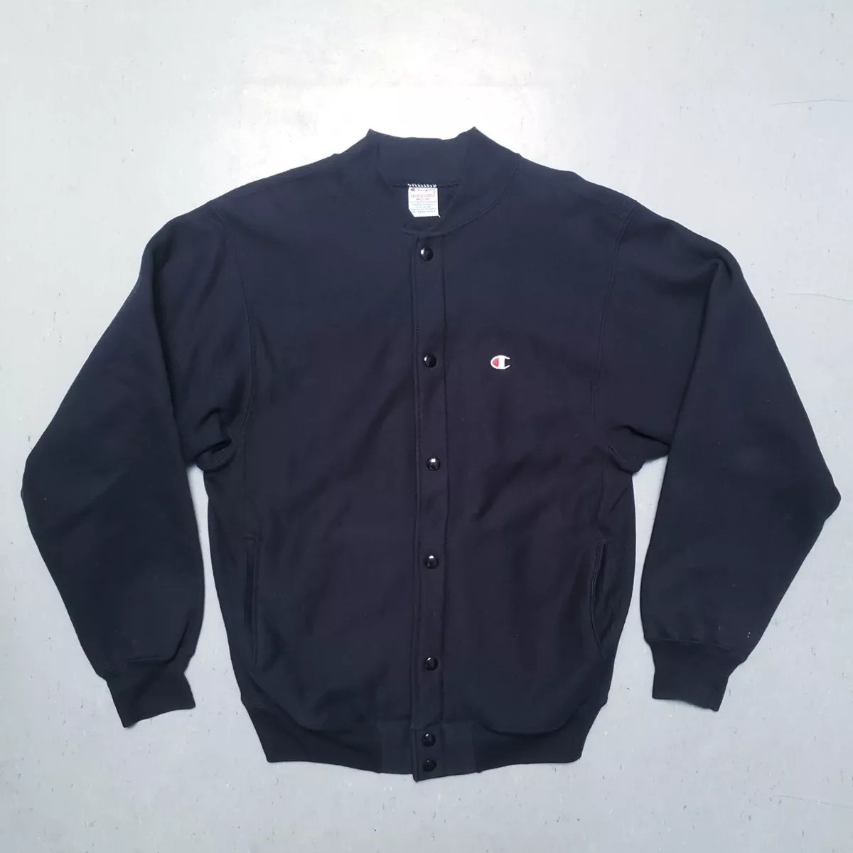 Vtg 80s CHAMPION Sweatshirt Cardigan Reverse Weave Black Snap
