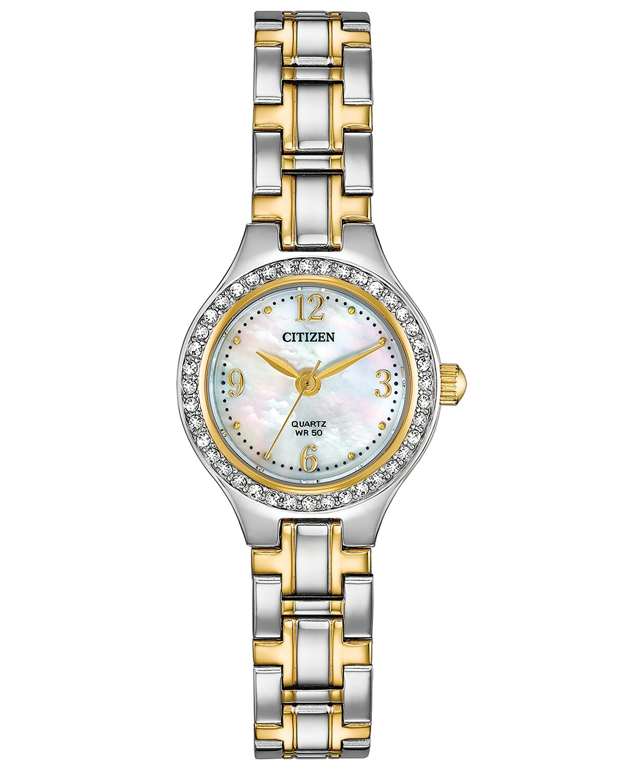 Citizen EJ6094-52D Two Tone White MOP Dial Swarovski Crystals Womens Dress Watch