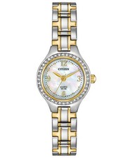 Citizen EJ6094-52D Two Tone White MOP Dial Swarovski Crystals Womens Dress Watch