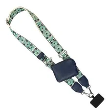 NEW SAVE THE GIRLS RFID BROCADE TEAL BLUE  POUCH CLIP & GO CELL PHONE STRAP