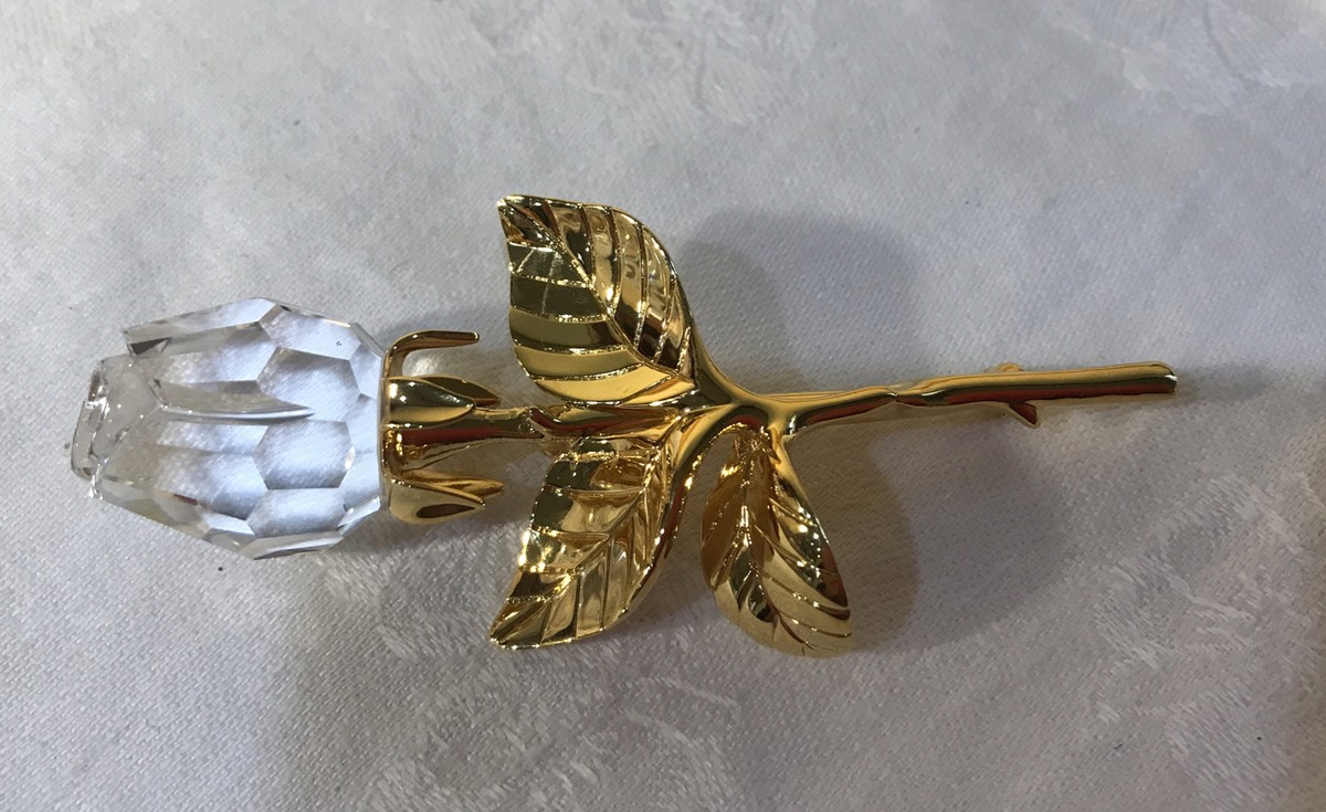 VINTAGE 1997 SWAROVSkI ROSE FLOWER CRYSTAL PIN GOLD TONE BOX 3” | eBay