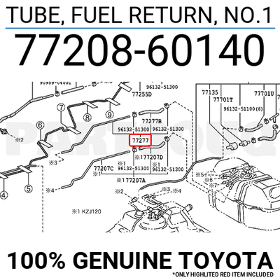 7720860140 Genuine Toyota TUBE, FUEL RETURN, NO.1 77208-60140 | eBay