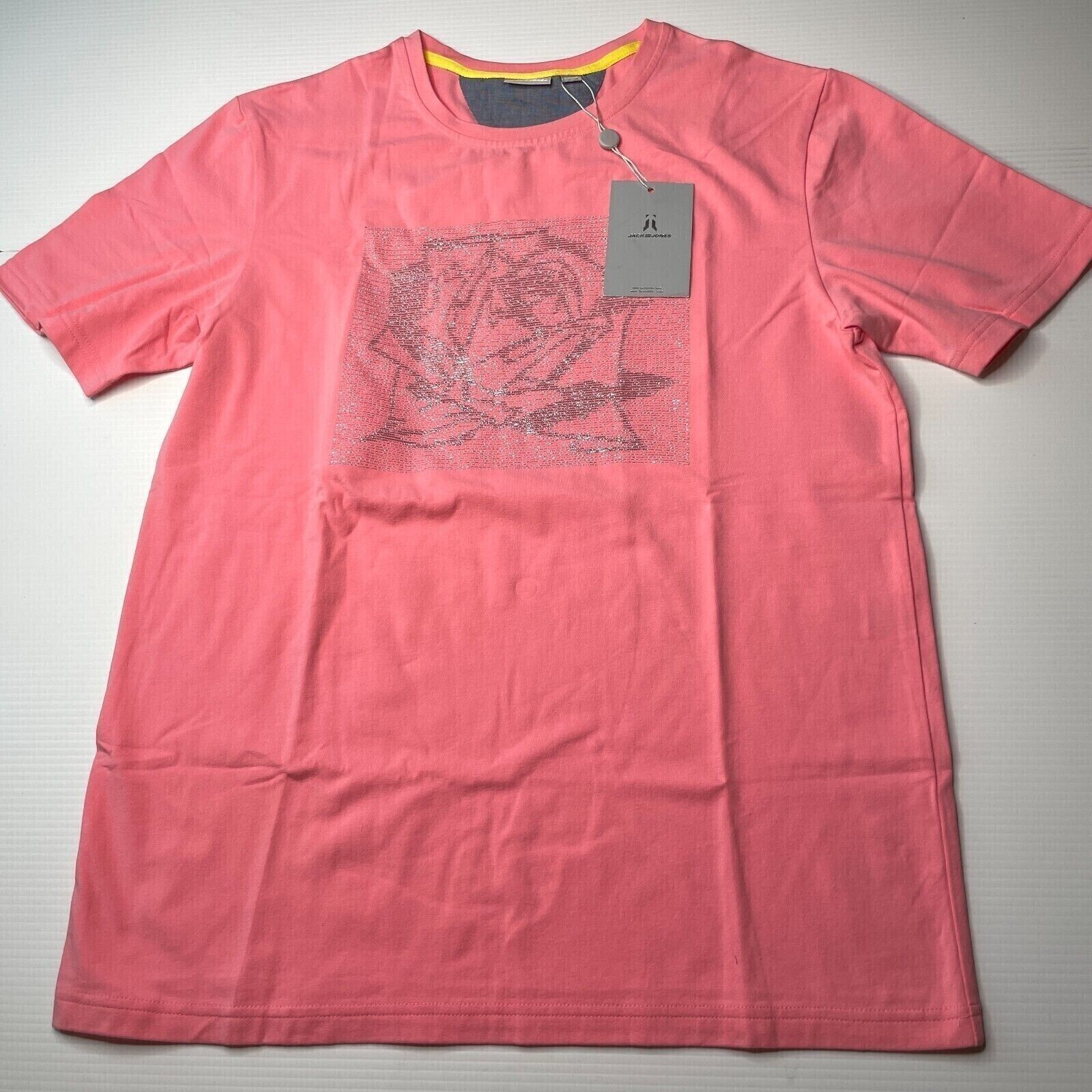 Jack & Jones Rose Graphic Tee Mens Size M Pink Casual Fashion Fit T-Shirt