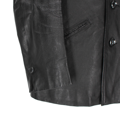 Diesel Leather Black Button Up Collared Overcoat 44 Moto Biker