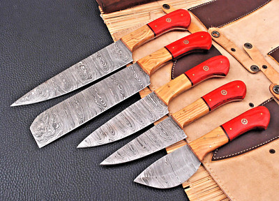 Custom Made Damascus Chef Set Kitchen Knives Cutlery -Hand Forged Damascus SR-63