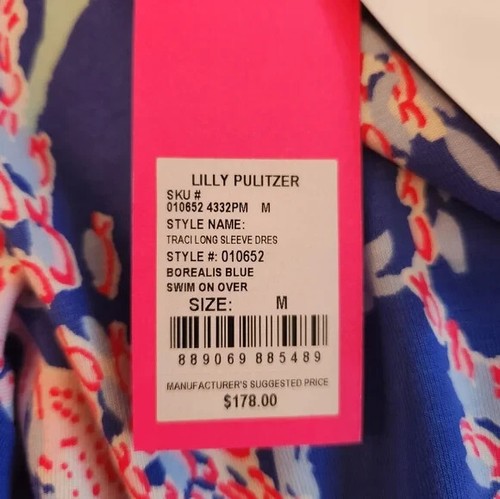 NEW Lilly Pulitzer Traci Long Sleeve Tiered Dress Borealis Blue Swim On Over M - Picture 6 of 8