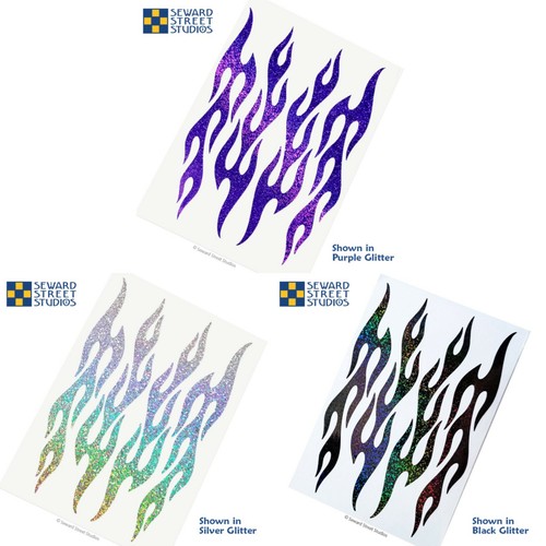 Flame Glitter Helmet Decals, 4 Flames Motorcycle Frame Glitter Stickers / #876G - 第 6/35 張圖片