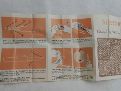 Vintage 1963 Popeil Brothers Food Glamorizer Peeler Carver Box Instructions DWR