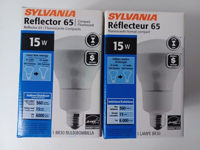 SYLVANIA Reflector 65 BR30 - 15w Light Bulb Compact Florescent Lot of 2 NIB