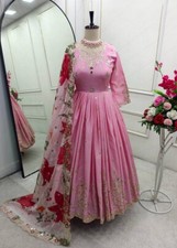 New Launch Pink Satin Silk Gown Palazzo With Dupatta For Women Festival
