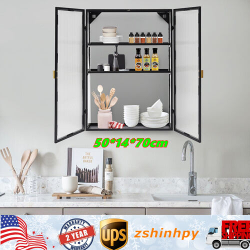 Wall Cabinet w/ PC Doors Wall Mounted Storage Cabinet w/Detachable Shelf
