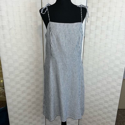 Old Navy Fit & Flare Cami Dress Size Large Tall Striped Nautical Linen Blend