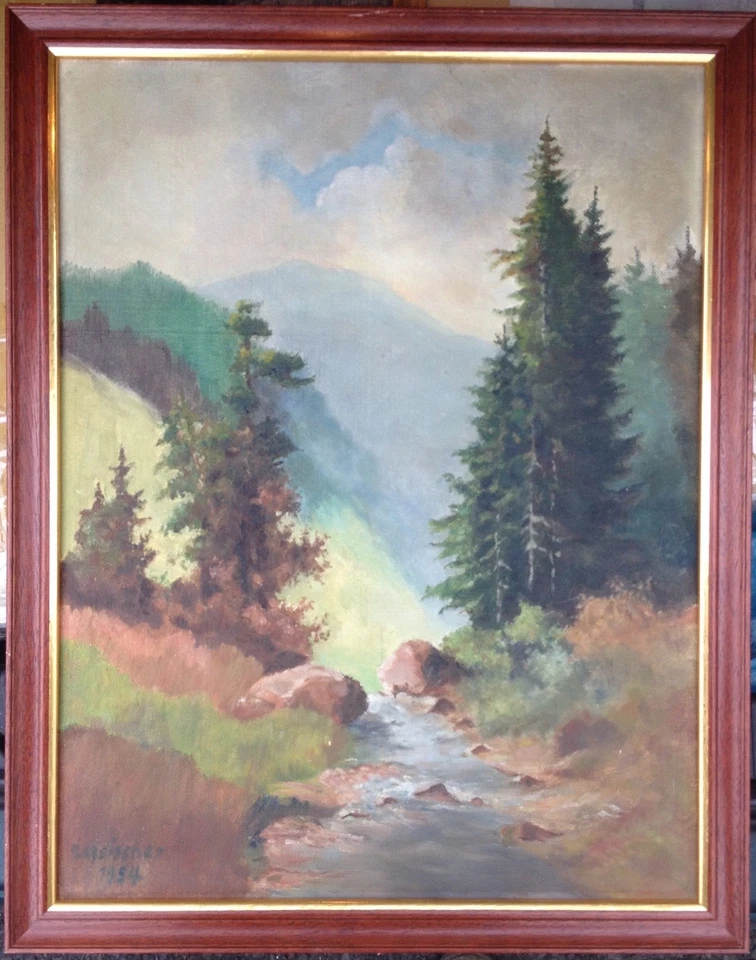 ::GEBIRGSBACH IM FRÜHLING °SOMMERWIESEN NATUR ANTIK ÖLGEMÄLDE RAHMEN LANDSCHAFT - Bild 1 von 4