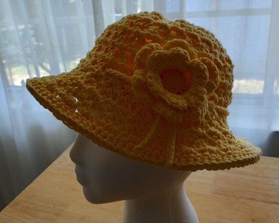 NEW Gift Handmade Crochet Kids/Girl Yellow Cotton Rose Flower Hat  2 to 5 Years