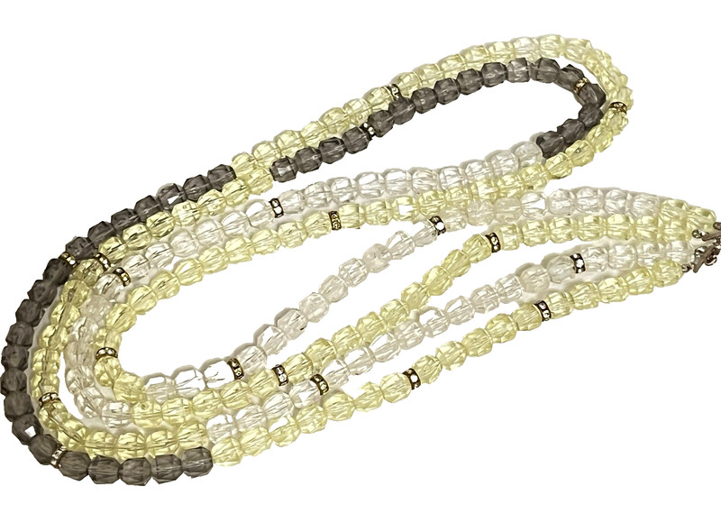 Vintage 42" Double Strand Faceted Beaded Necklace Clear Yellow & Gray  # 322