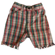 Vintage Boys 6 18" Shorts 1970's JC Penney Super Denim Plaid Frayed Hippy