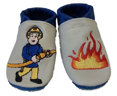 Krabbelschuhe Lauflernschuhe Feuerwehrmann  Leders personalisiert bestickt Handm