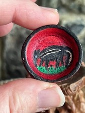 Miniature Handcarved Dollhous Bowl Handpainted Tiny Anteater Rainforest Tropical