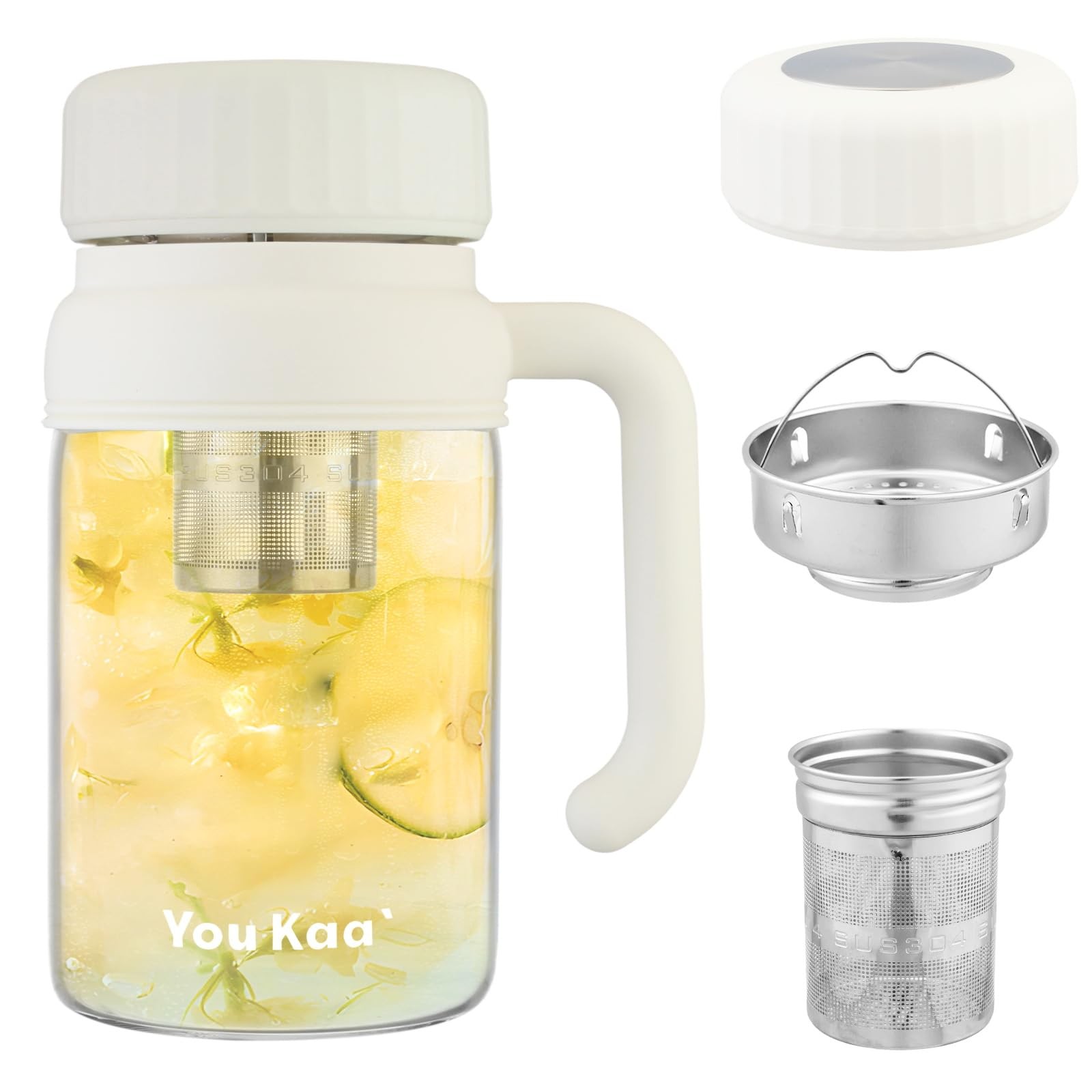 32oz Glass Water Bottle, Tea Bottle with Infuser & Handle, B