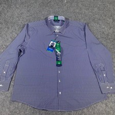 Nautica Slim Fit Performance Dress Shirt Mens XL 17-17.5 32/33 Blue Gingham
