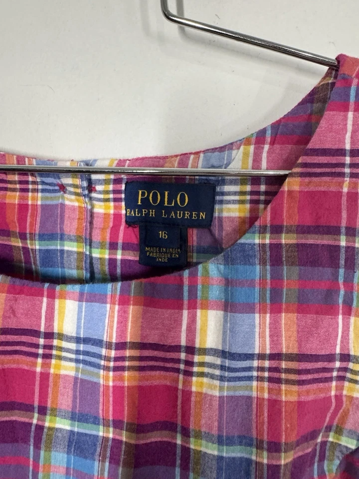 Vestido Polo Ralph Lauren Niñas Jóvenes Madrás a Cuadros con Espalda Abierta Talla 16 Preppy Foto 3 de 4