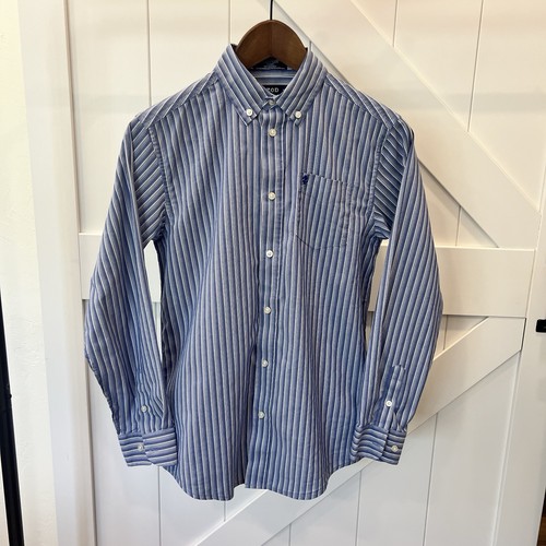 IZOD Blue White Striped Long Sleeve Button Down Shirt Boys Large (14-16)