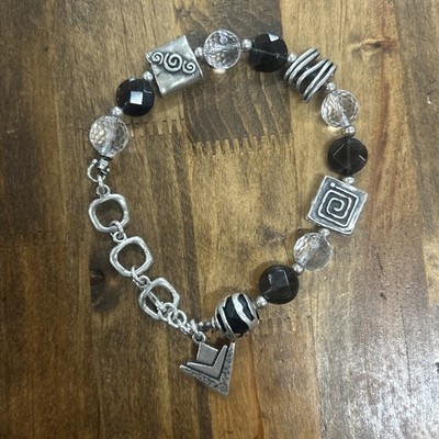 Armband 9 Zoll Israel Silpada Sterlingsilber schwarz Perlen Knebelverschluss 28,44 g