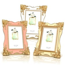 3 Pcs 4 x 6 Vintage Picture Frame Trim Antique Ornate Resin Gold,White,Pink