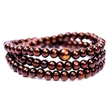 Stretch Wrap Mala Bracelet 108 6mm Buddha Red Brown Wood Buddhist Prayer Beads