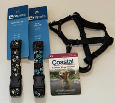 3 Piece Lot - RC Pets Clip Collars Daisies  and Coastal Comfort Harness XS