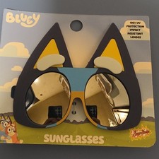 Bluey Girls Round Mirrored Sunglasses Blue Frame Gold Lens 100 UV Impact