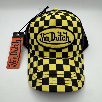 NWT Von Dutch Yellow Black Checker Mesh Trucker Hat SnapBack Cap