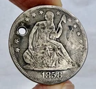 1858 Seated Liberty Half Dollar with hole -  97205