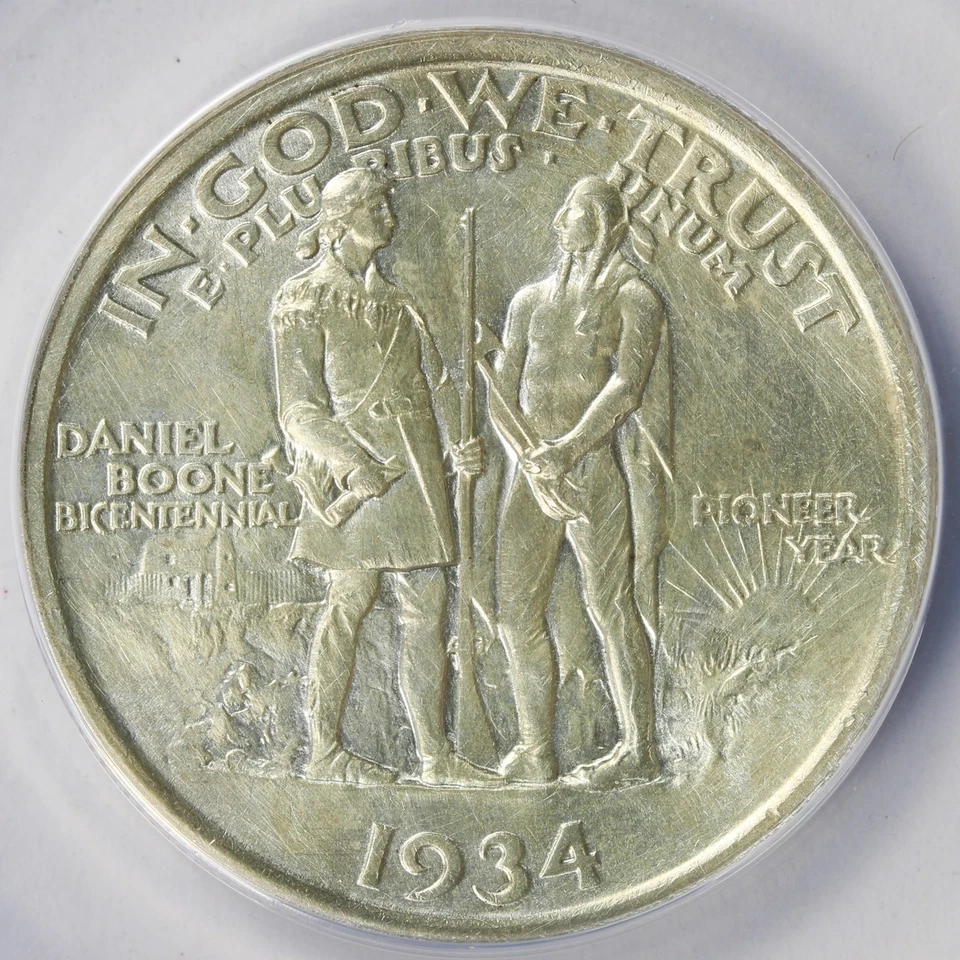 1934 50c Boone Commemorative Half Dollar ANACS AU50 Details Wire Brushed - Image 4 of 4