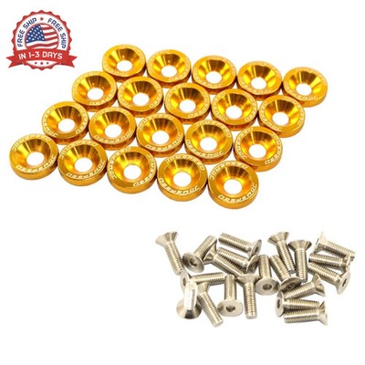 JDMSPEED 20 Pcs Gold CNC Billet Aluminum Fender Washer Engine Bay Dress Up Kit
