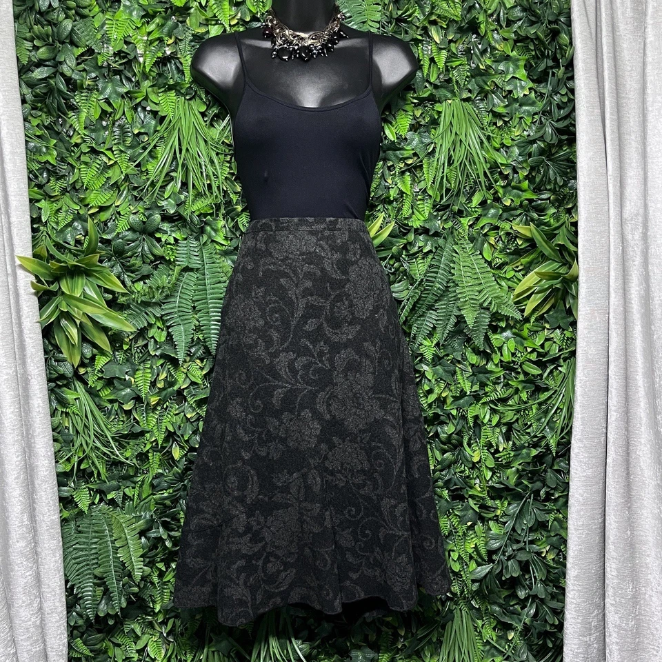 Falda mujer ANN TAYLOR 2 negra gris línea A estampado floral mezcla de lana dobladillo midi 3362 Foto 2 de 4