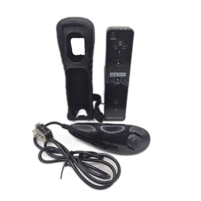 Für Wii - Remote Controller New 2 in 1 Motion Plus schwarz + Schutzhülle + Nunch