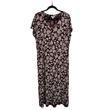 J. Jill Short Sleeve Knit Maxi Dress Size L Burgundy Pink Floral Boho Casual