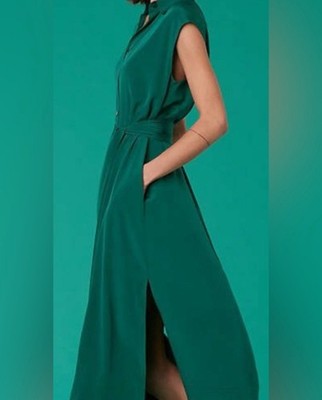 Diane von Furstenberg Green  Silk Sleeveless Shirt Dress w/ Pockets S